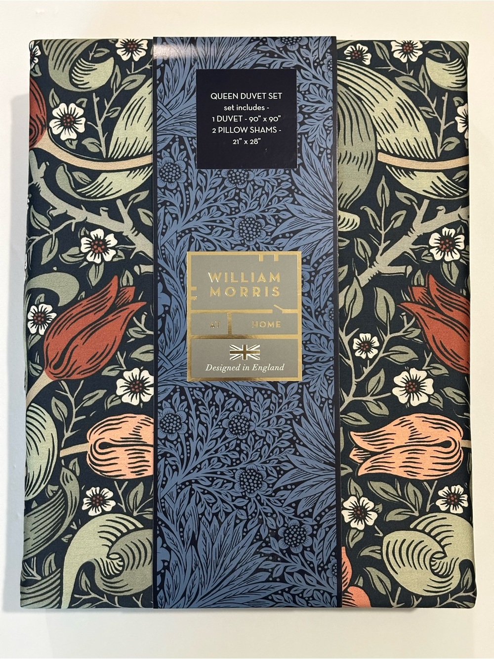WILLIAM MORRIS SPRING THICKET
NAVY RUSSET QUEEN DUVET COVER + SHAMS SET RARE NWT